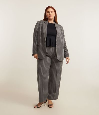 Pantalón Recto en Sastrería con Raya de Tiza y Pliegue Curve & Plus Size