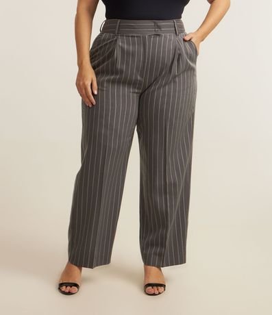 Pantalón Recto en Sastrería con Raya de Tiza y Pliegue Curve & Plus Size 2