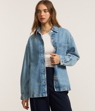 Camisa Oversized en Jeans con Bolsillo y Sisa Deslocada 2