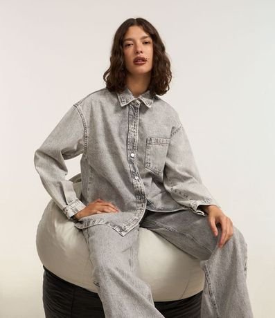 Camisa Oversized en Jeans con Bolsillo y Sisa Deslocada