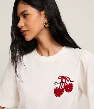 Remera Slim en Algodón con Estampa Localizada Corazón y Manga con Frufru 3