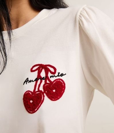 Remera Slim en Algodón con Estampa Localizada Corazón y Manga con Frufru 5