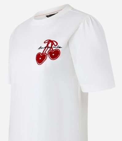 Remera Slim en Algodón con Estampa Localizada Corazón y Manga con Frufru 7