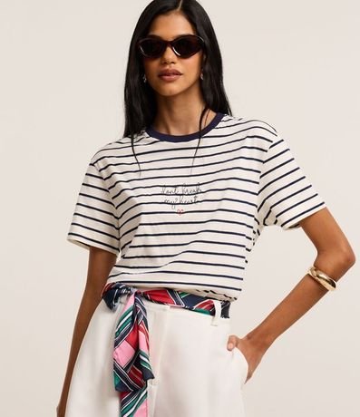 Blusa Slim Rayada en Algodón con Bordado Romantico 1