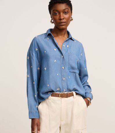 Camisa en Jeans con Flores Bordadas 1