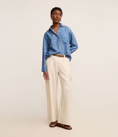 Camisa en Jeans con Flores Bordadas 2