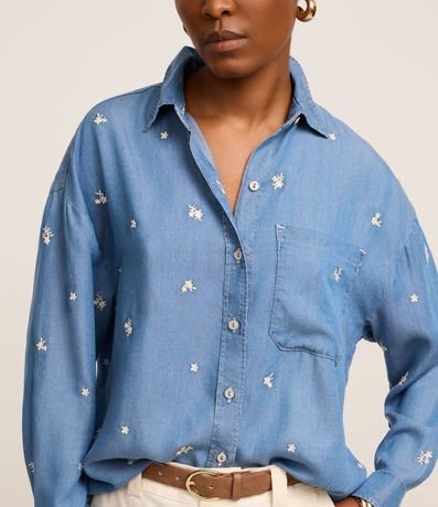 Camisa en Jeans con Flores Bordadas 4