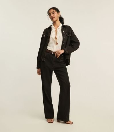 Pantalón Wide Leg en Sarga con Cintura Alta 1