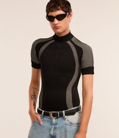 Remera Muscle Seamless con Estampa Abstracta y Cuello con Cremallera 1