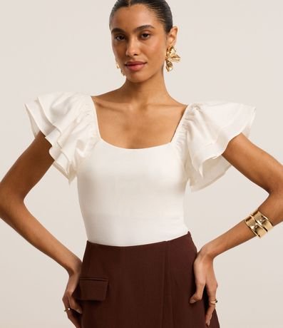 Body Canelado en Rib con Volado en la Manga