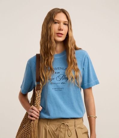 Remera Regular en Algodón Desteñido Estampa Lettering Fránces