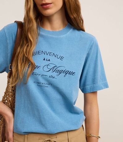 Remera Regular en Algodón Desteñido Estampa Lettering Fránces 3