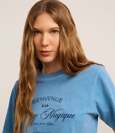 Remera Regular en Algodón Desteñido Estampa Lettering Fránces 4