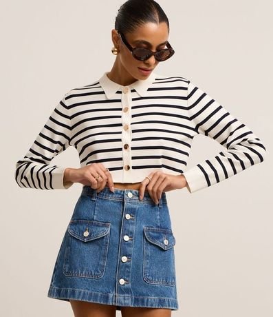 Pollera Corta en Jeans con Botones y Bolsillos Delanteros 2