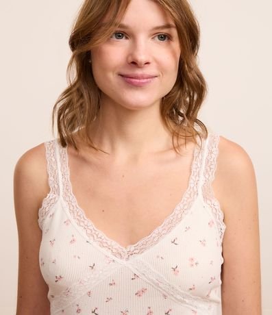 Blusa de Pijama Seamless con Estampa Floral y Encaje Cruzado 2