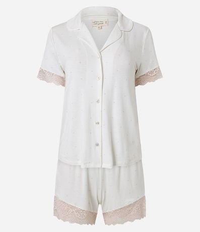 Pijama Short Doll Americano con Encaje en la Bajo y Estampa Mini de Lunares 5