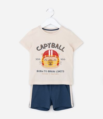 Pijama Corto Infantil con Estampa de Carpincho y Fútbol Americano - Talle 2 a 6 años