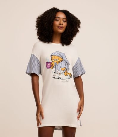 Camisón corta en Viscosa con Estampa Garfield y Rayas