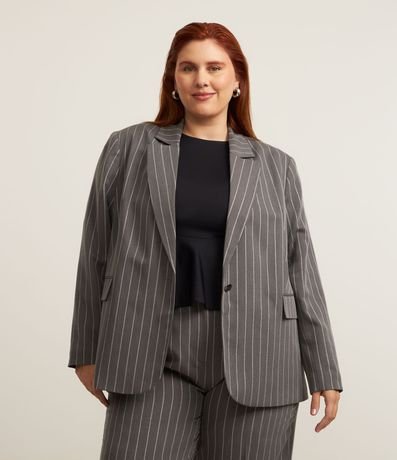 Blazer Sastre con Botón y Riscas de Giz Curve & Plus Size