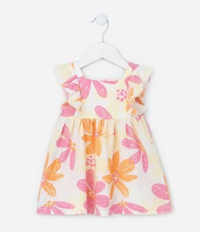 Vestido Infantil con Estampa Floral y Textura - Talle 0 a 18 Meses