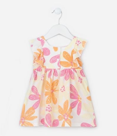 Vestido Infantil con Estampa Floral y Textura - Talle 0 a 18 Meses 2