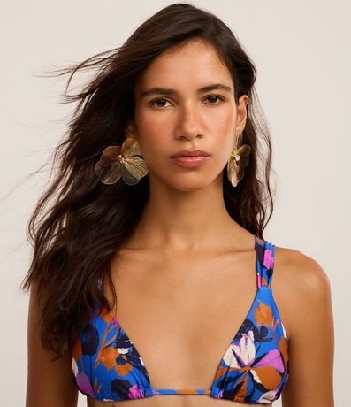 Bikini Top Triangular Fruncido Alargado en Microfibra con Estampa Floral