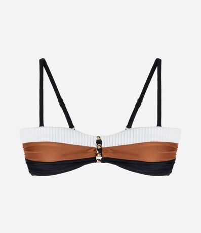 Bikini Top Bandeau en Microfibra con Bloque de Color y Adorno en el Busto 5