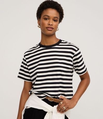 Remera Oversized en Algodón con Rayas Horizontales