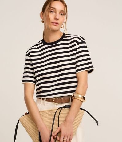 Remera Oversized en Algodón con Rayas Horizontales