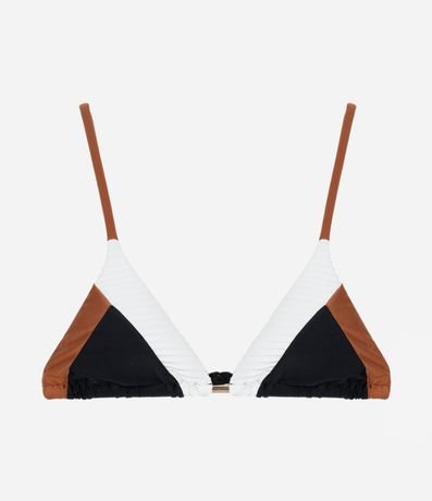 Bikini Top Triangular Fruncido en Microfibra con Bloque de Color y Adornos 5