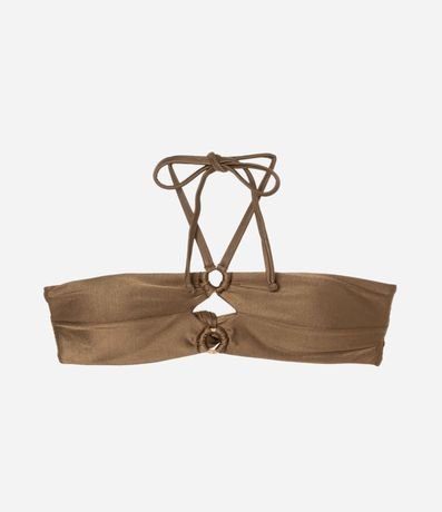 Bikini Top Bandeau en Microfibra Metálico con Anillos de Paja 5