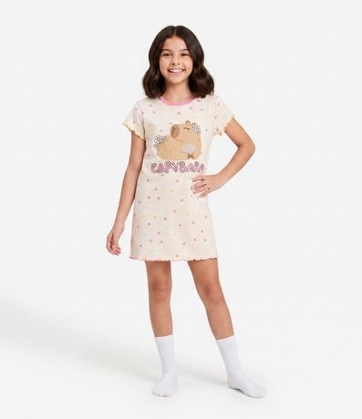 Camisón Infantil en Algodón con Estampa Carpincho - Talle 4 a 14 años