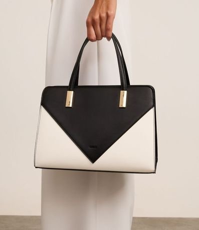 Bolsa Satchel Mediana con Detalles Contrastantes Bicolor