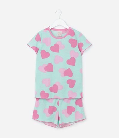 Pijama Infantil en Rib con Estampa Corazones - Talle 5 a 16 años