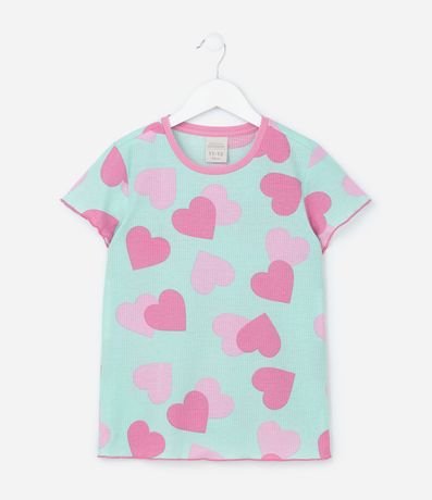 Pijama Infantil en Rib con Estampa Corazones - Talle 5 a 16 años 2