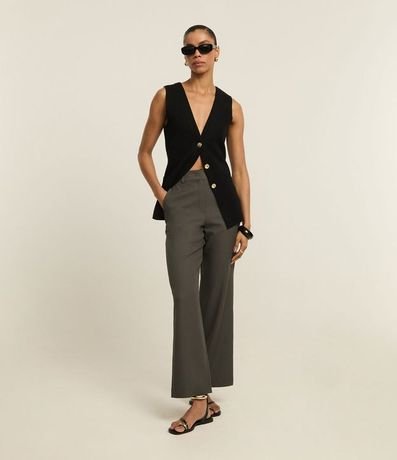 Pantalón Recto en Sastrería con Trancadero en la Cintura