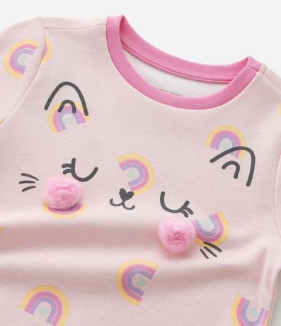 Pijama Corta Infantil con Estampa de Gatito con Bochechas de Pompón - Talle 1 a 4 años 12