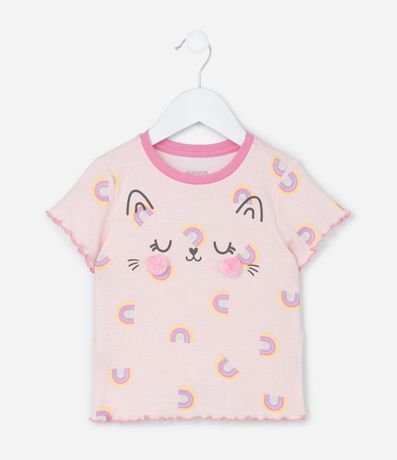 Pijama Corta Infantil con Estampa de Gatito con Bochechas de Pompón - Talle 1 a 4 años 2