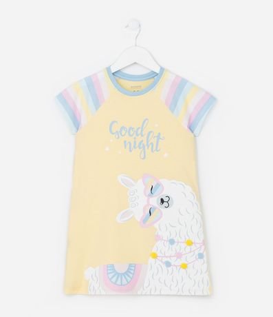 Camisón Infantil con Pompones y Estampa Llama - Talle 5 a 14 años