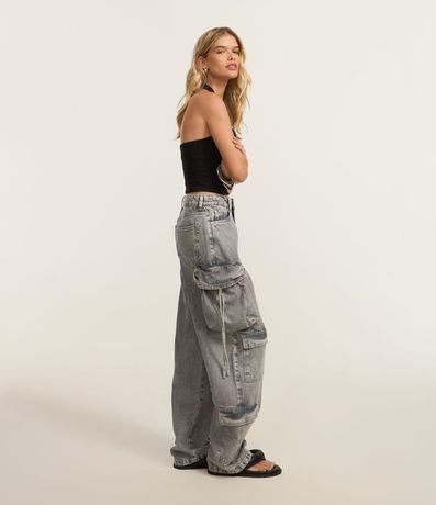 Pantalón Baggy en Jeans con Bolsillos Cargo y Tiritas 1