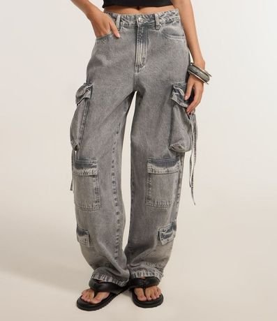 Pantalón Baggy en Jeans con Bolsillos Cargo y Tiritas 3