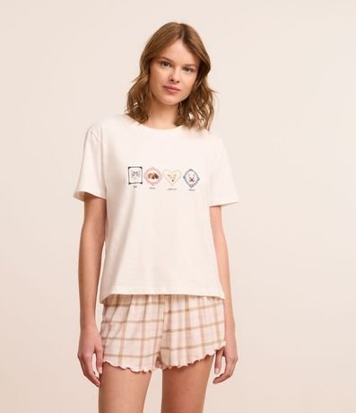 Pijama Short Doll con Estampa de Cuadros y de Pets