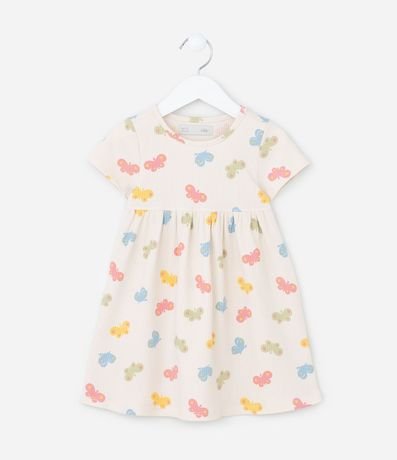 Vestido Infantil Canelado con Estampa Mariposas - Talle 1 a 6 años