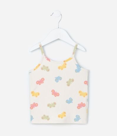 Musculosa Infantil Acanalada  con Estampa Mariposa - Talle 1 a 6 años