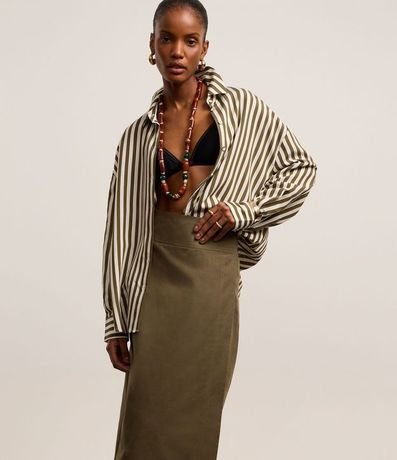 Pollera Midi Sastrería con Traspase Fake con Costura Aparente 2