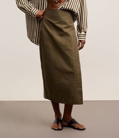 Pollera Midi Sastrería con Traspase Fake con Costura Aparente 3