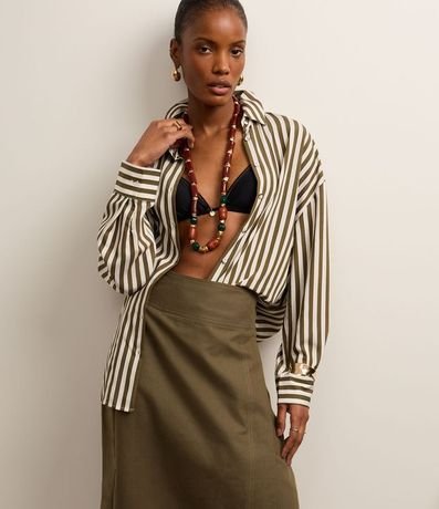 Pollera Midi Sastrería con Traspase Fake con Costura Aparente 5