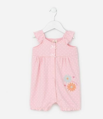 Enterito Infantil con Estampa de Lunares y Bordado de Flores - Talle 0 a 18 Meses