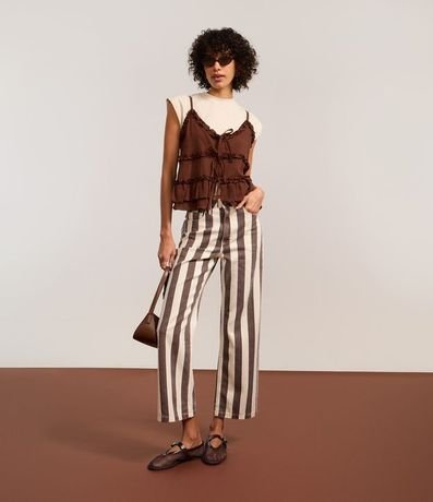 Pantalón Recto Cropped en Sarga Rayada 5