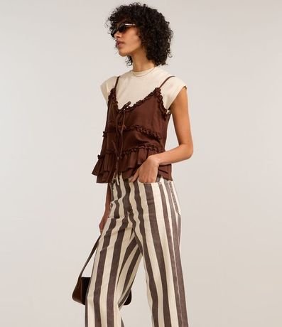 Pantalón Recto Cropped en Sarga Rayada 2